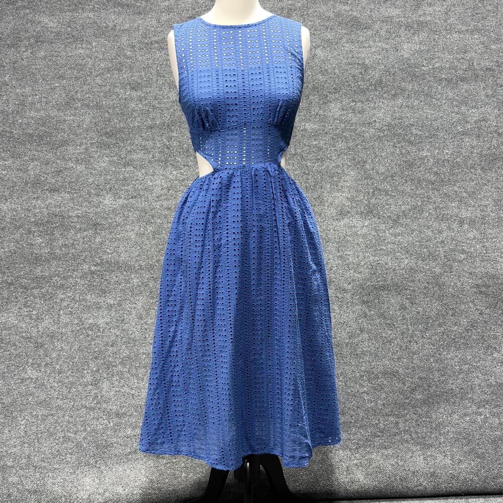 Petal + Pup Maude Midi Dress Womens 4 Blue Eyelet Cutout Sleeveless Cotton